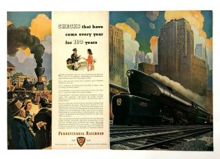 1946 Pennsylvania Railroad Advertisement 2 Page Locomotive Train Vtg Print Ad