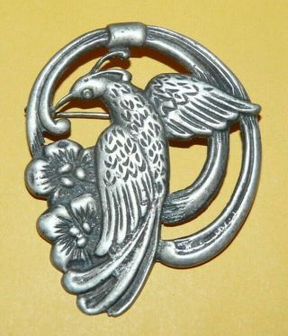 Vintage Art Nouveau Mexico " 925 " Sterling Silver " Bird " Design Pin Brooch 22.  5g