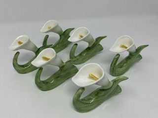 Vintage White Calla Lily Bone China Napkin Ring Holders Set Of 6