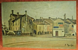 Vintage Modern European Oil Painting Mystery Artist Signed Ignigo Village