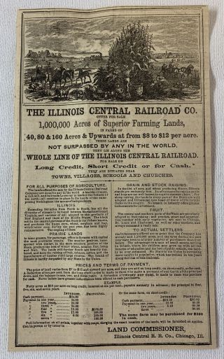 1864 Newspaper Ad Illinois Central Railroad Land