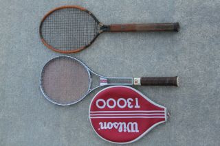 Vintage Steel Racquets: Wilson T3000,  Case And Dayton Steel String Racquet