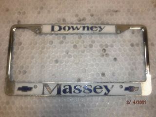 " Downey Massey Chevrolet " Vintage License Plate Frame Camaro Chevelle Ss Impala