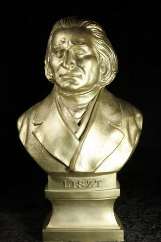 Vintage 17 " Gold Plastic Cast Bust Statue Of Composer Franz Liszt - Belwin 1969