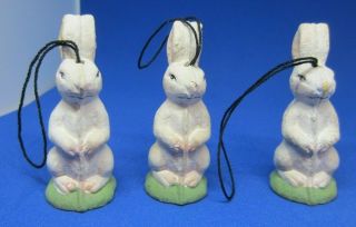 3 Vintage Paper Mache Composite Easter Bunny Rabbit Spring Ornaments Shows Age