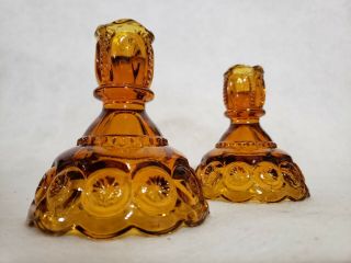 Vintage L.  E.  Smith Moon And Stars Amber Glass Candlestick Holders