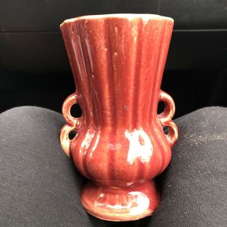 Vintage Mccoy Double Handled Vase In Burgundy