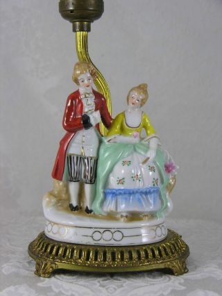 Vintage Porcelain Figurine with cast metal base boudoir table lamp 3