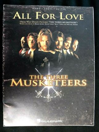 Vtg 1993 " All For Love " Photo Sheet Music From The Disney Movie The 3 Musketeers
