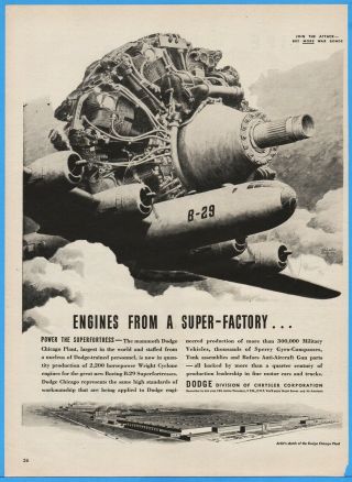 1944 B - 29 Superfortress Bomber Engine Dodge Chicago Il Plant Wwii Factory Ad