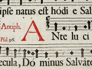 17th Century Antique Gigantic Psalter Leaf.  Gregorian Chant.  Music.  Book Psalms