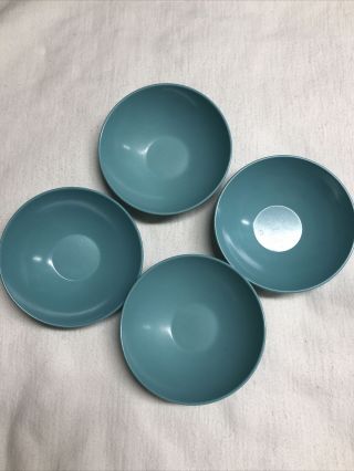 Vtg Melmac Melamine Bowls Set Of 4 Aqua Turquoise Cereal
