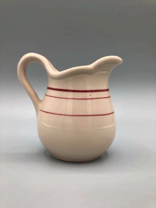 Vintage Restaurant Ware Small Creamer Mini Pitcher Tan Red Stripes Unbranded 3.  5 2