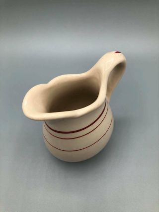 Vintage Restaurant Ware Small Creamer Mini Pitcher Tan Red Stripes Unbranded 3.  5 3