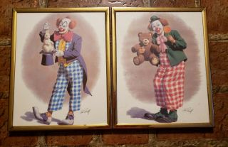 Vintage Arthur Sarnoff Set Of Two Clowns Framed Art Prints Signed