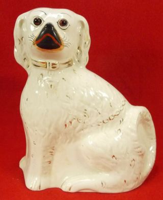 Antique Staffordshire Spaniel Dog Figure With Glass Eyes 9 1/2 "