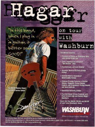 1996 Washburn Sammy Hagar Signature Electric Guitar Vintage Print Ad
