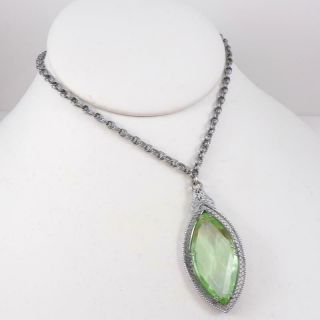 Vtg Antique Art Deco Silver Tone Filigree Green Stone Necklace 17 " Qyf9