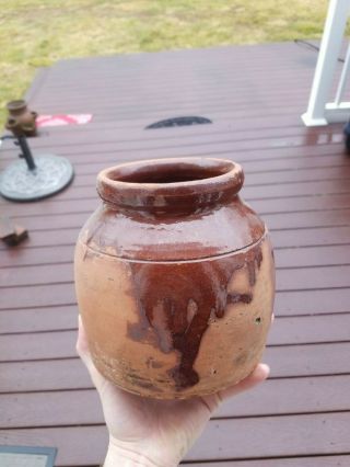 Early Primitive Civil War Era Redware Bean Pot / Jar
