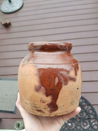 Early Primitive Civil War Era Redware Bean Pot / Jar 2