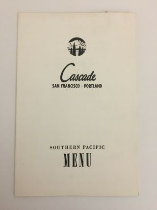 Southern Pacific Railroad,  1966,  Menu,  Dining Car,  Cascade,  Passenger,  Vintage,  Diner