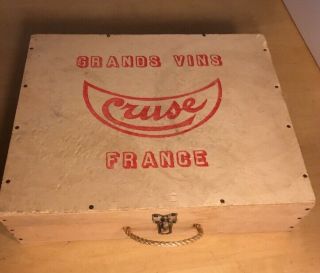 Vintage Wine Wooden Box Crate Grands Vins Cruse Wines France 14.  5 " X12 " 4 - Bottle