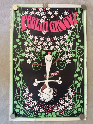 Feelin Groovy 1970s Vintage Poster,  Peanuts,  Snoopy.  23” X 35” (8)