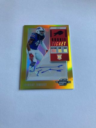 Tremaine Edmunds 2018 Contenders Optic Rookie Ticket Gold Auto - /10 Bills