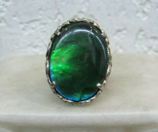 Vtg.  Sterling Silver Green Abalone Ring Size 10.  5 - 7 Grams - Mh