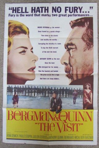 Vintage 1964 The Visit One - Sheet Movie Poster 27 " X 40 " Ingrid Bergman