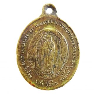 Our Lady Of Lourdes Antique French Catholic Medal Notre Dame Lourdes Virgin Mary