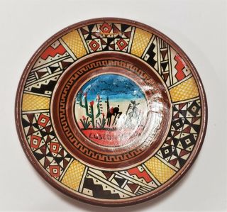 Vintage Cusco Peru Hand Painted Small Plate Wall Hanging Terracota Pottery