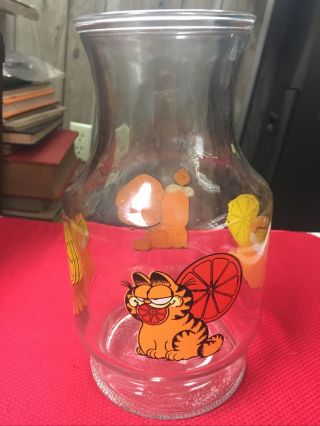 Vintage Garfield Glass Pitcher Anchor Hocking Carafe Jar Decanter Juice 27