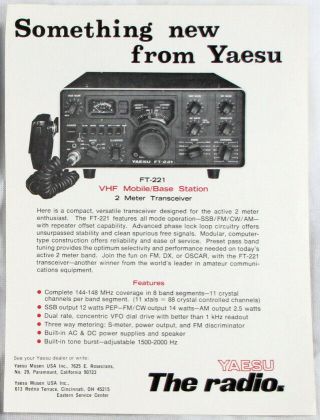 Vintage 1983 Yaesu Ft - 221 Transceiver Ham Radio Print Ad