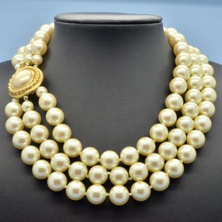 Vintage Necklace Carolee 1980s Multi Strand Faux Pearl Goldtone Bridal Jewellery