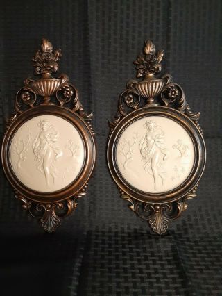 Two Vintage Copper Craft Guild Wall Plaques Winter And Summer Goddess Ladies