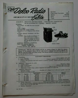 Gm Delco Radio Service Bulletin Brochure Model 985396 Chevrolet Corvette 1963