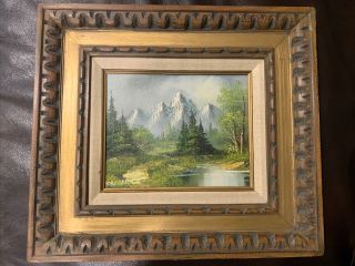 Birchard Mountain Forest Landscape Vintage Oil Painting Wood Frame