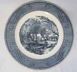 Pair VTG Royal China Blue CURRIER and IVES “Old Grist Mill” Dinner Plates 10 