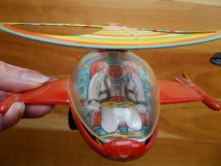 Tin Wind - Up Space Ship Copter Toy (vintage) Tin And Plastic,