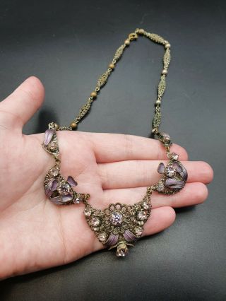 Vintage Antique 1930s Czech Filigree Purple Stone Necklace