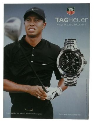 2008 Tag Heuer Link Automatic Watch Art Tiger Woods Golf Vintage Print Ad Poster