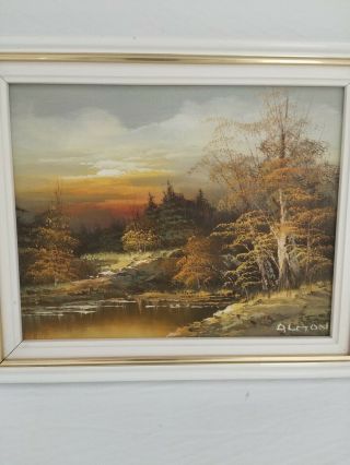 Vintage Oil On Canvas Fall Scene Signed Almon