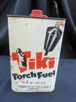 Vtg Tiki Torch Fuel Quart Tin Can Advertising Hawaiiana Display Empty