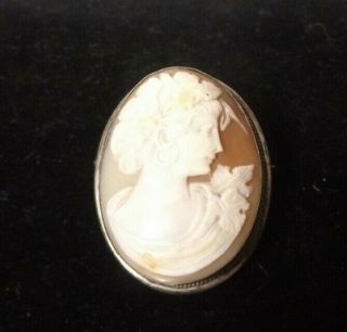 Gorgeous Antique Victorian Sterling And Shell Cameo Pin - Pendant
