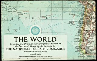 ⫸ 1957 - 3 March Vintage Map The World National Geographic A3