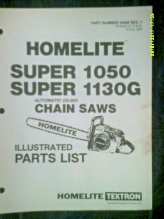 Vintage Homelite 1050 / 1130g Automatic Oiling Chainsaws Parts List