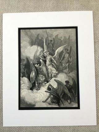1870 Victorian Angel Heaven Milton Paradise Lost Gustave Dore Antique Print