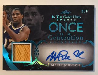 Magic Johnson 2020 Leaf In The Game Autograph Jersey 6/6 Auto Lakers