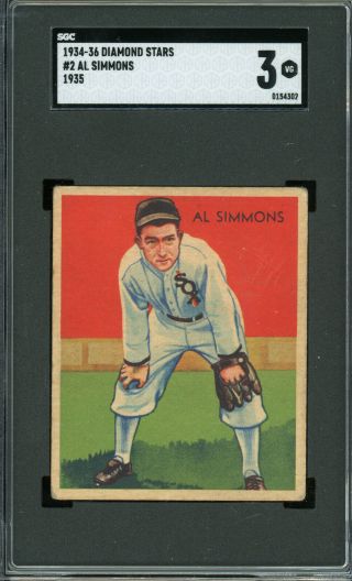 1934 - 36 Diamond Stars 2 Al Simmons Tigers Hof " 1935 " Sgc 3